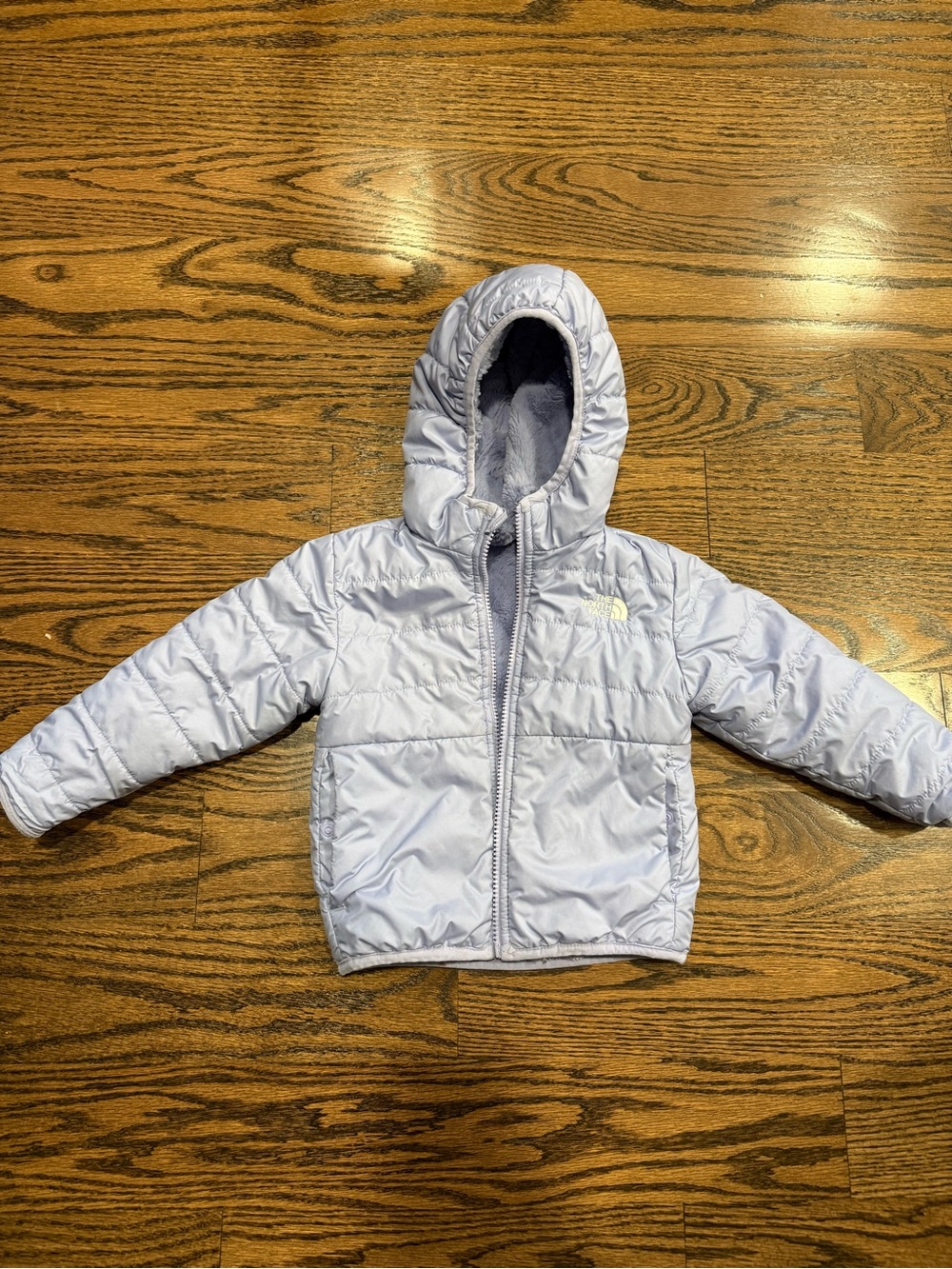 The North Face Kids Light Gray Puffer Jacket with Hood